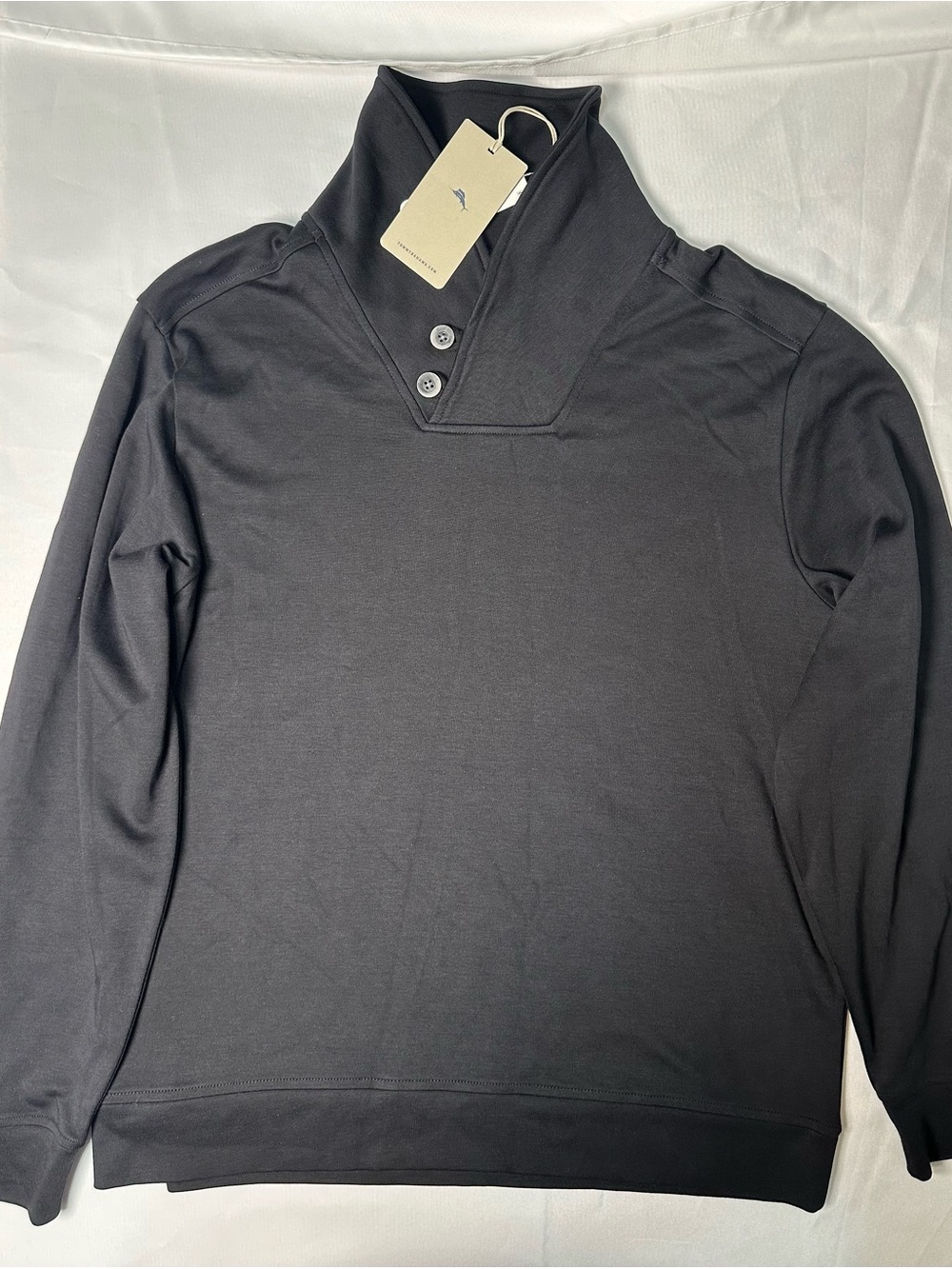 NWT Men’s Tommy Bahama Black Long-Sleeve Button Mock Neck Pullover 100% Cotton